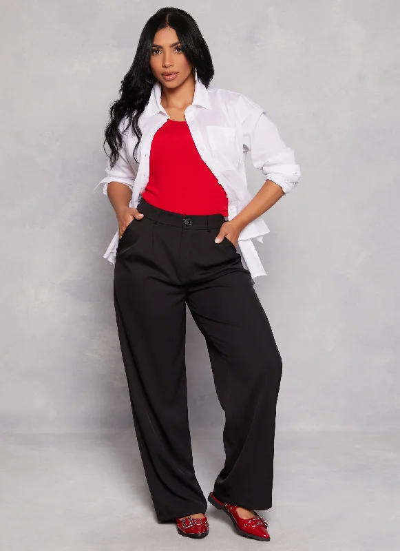 Pleated High Waist Dress Pants Trousers Yoga Stretchy