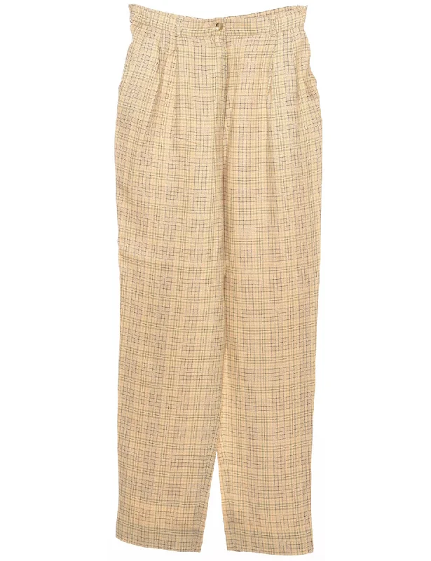 Checked Pale Yellow Tapered Trousers - W28 L32 Trousers Winter Warm