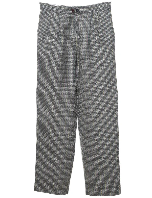 Dogtooth Multi-Colour Patterned Trousers - W30 L31 Trousers Summer Linen