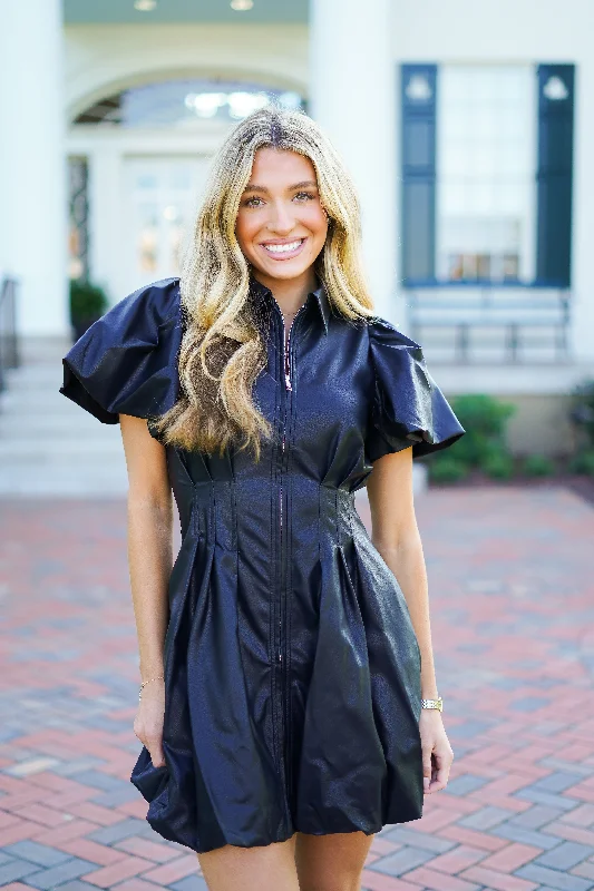 Elodie Dress - Black Leather