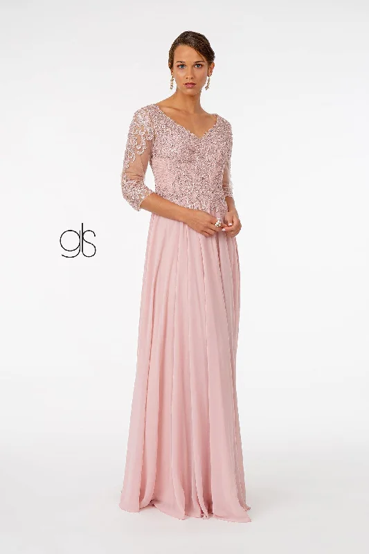 Embroidered Bodice Evening Long Formal Dress