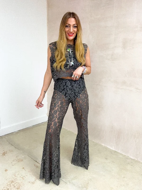 Fairytale Lace Extreme Flare Trousers In Grey Trousers Bestseller Popular