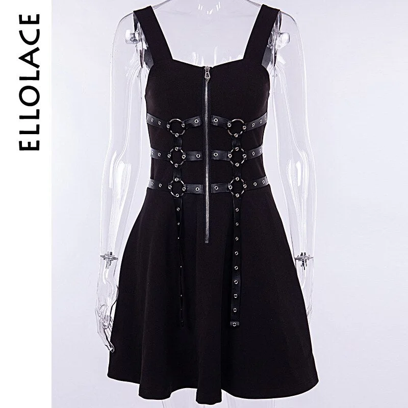 Gothic women's dress eyelet web zipper