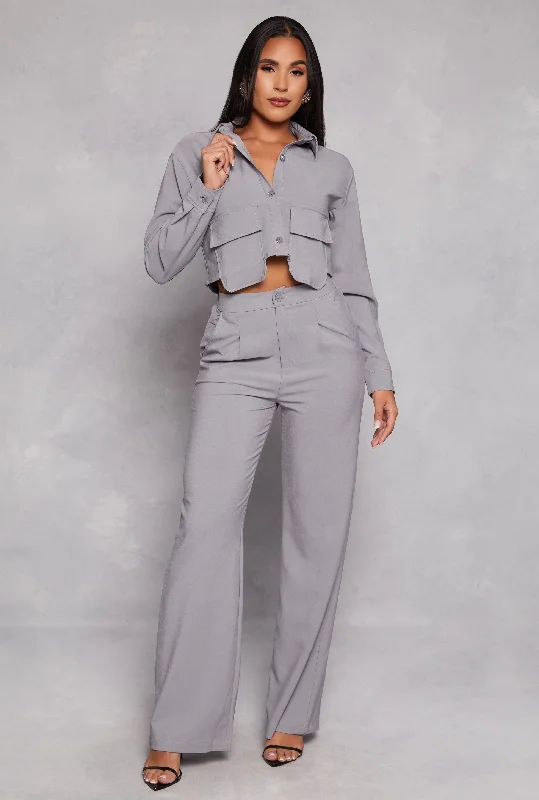 Crepe Knit Wide Leg Dress Pants Trousers Canvas Durable