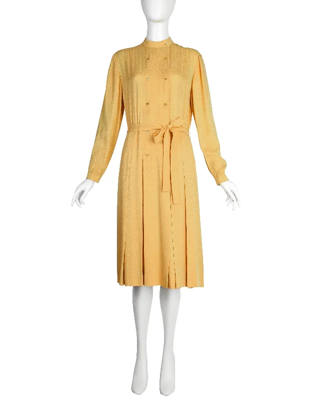 Hermes Vintage 1980s Yellow Horse Novelty Silk Jacquard Secretary Dress