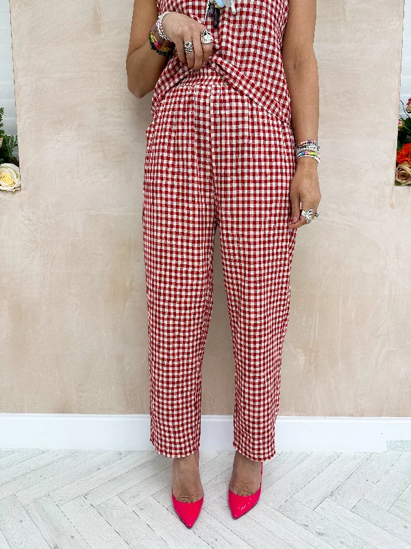 High Waisted Gingham Trousers In Red Trousers Chinos Classic