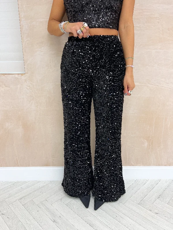 High Waisted Wide Leg Sequin Trousers In Black Trousers Leisure Comfortable