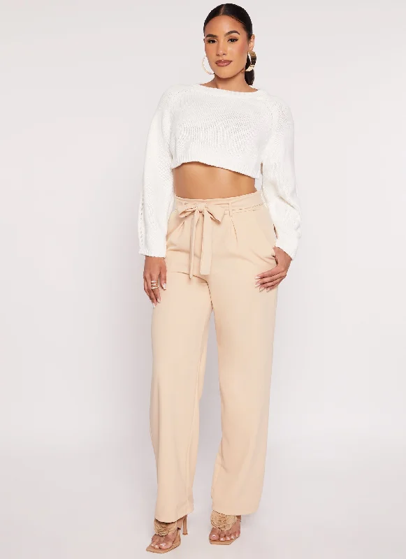 Haute Monde Tie Waist Belted Dress Pants Trousers Winter Warm