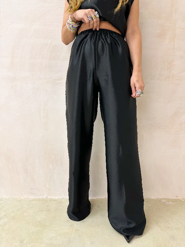 The Midnight Wide Leg Trousers In Black Trousers Denim Distressed