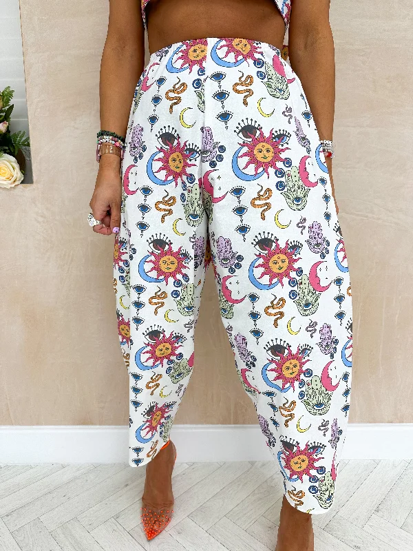 Moonchild Balloon Trousers In White Multi Print Trousers Mesh Breathable