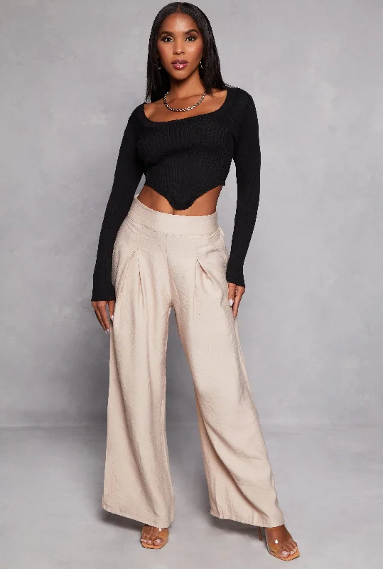 Haute Monde Gauze Knit Pleated Wide Leg Dress Pants Trousers Cargo Utility
