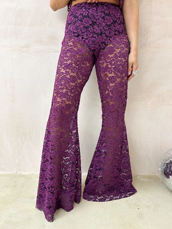Fairytale Lace Extreme Flare Trousers In Purple Trousers Wedding White
