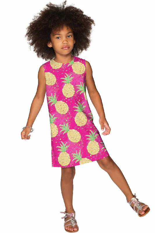 CLEARANCE! 65% off with code: VIP65 - Piña Colada Adele Pink Pineapple Print Shift Summer Dress - Girls