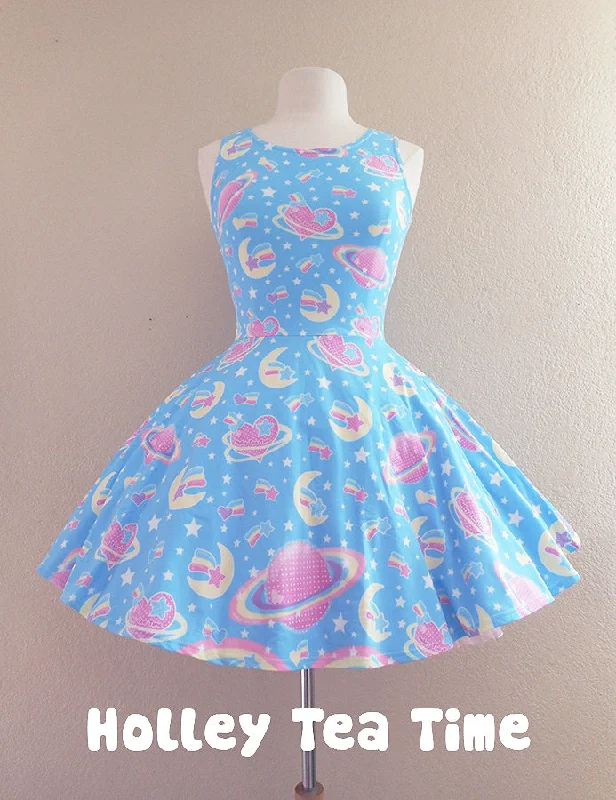 Saturn's wish blue skater dress [made to order]