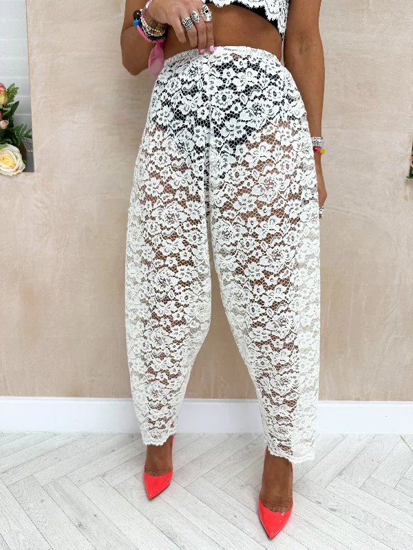 Sweet Dreams Lace Balloon Trousers In Cream Trousers Silk Elegant