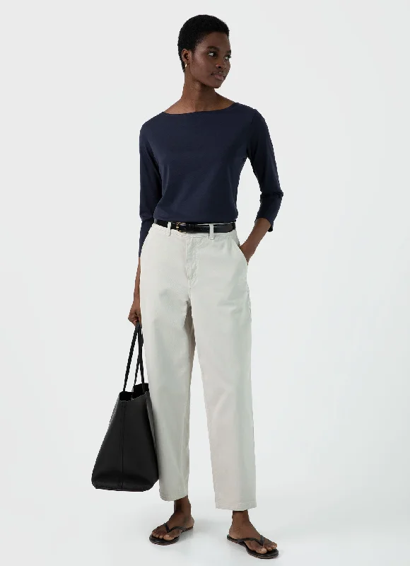 Women's Cotton Tapered Trouser in Chalk Trousers Review Highly