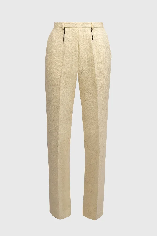 Butter White Wool Trousers Trousers Leather Faux
