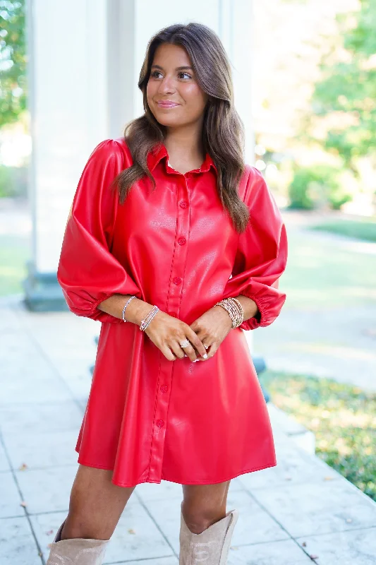 Vegan Leather Tunic Dress - Ruby