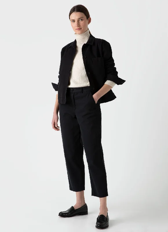 Women's Cotton Tapered Trouser in Black Trousers Handmade Artisanal