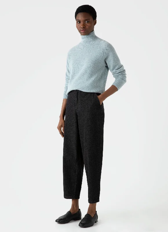 Women's Denim Tapered Trouser in Black Denim Wash Trousers Custom Made