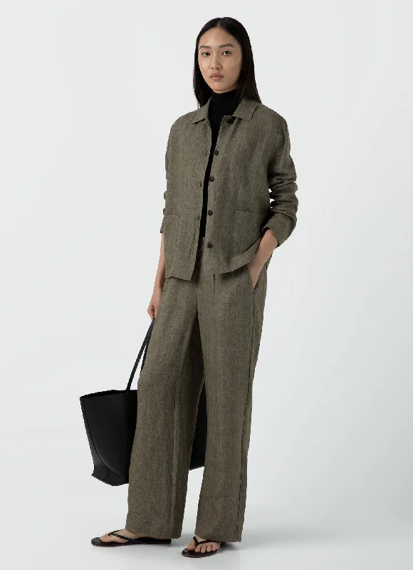 Women's Drawstring Wide Leg Trouser in Khaki Trousers Timeless Classic