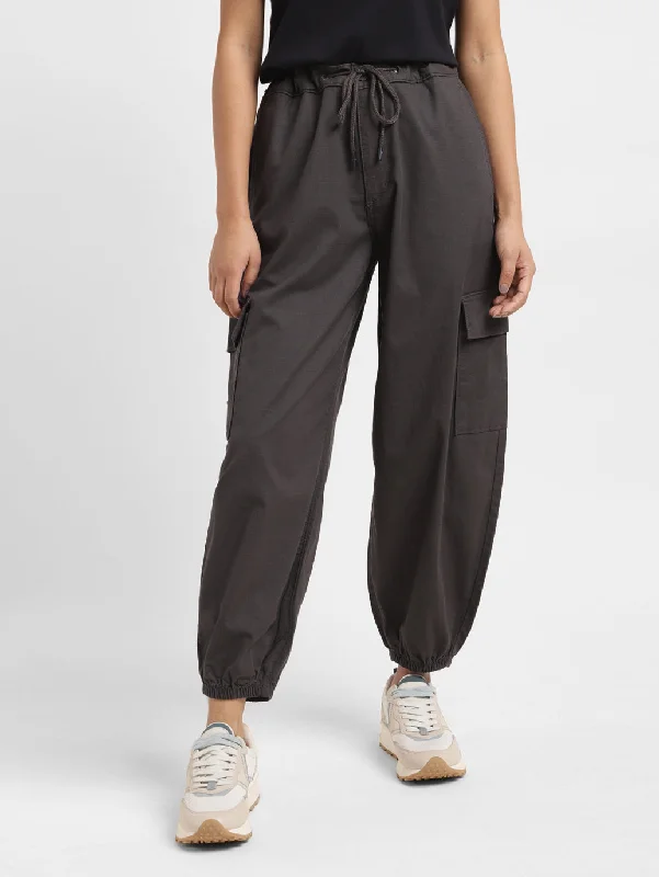 Women's High Rise Black Loose Tapered Fit Trousers Trousers Versatile Stylish