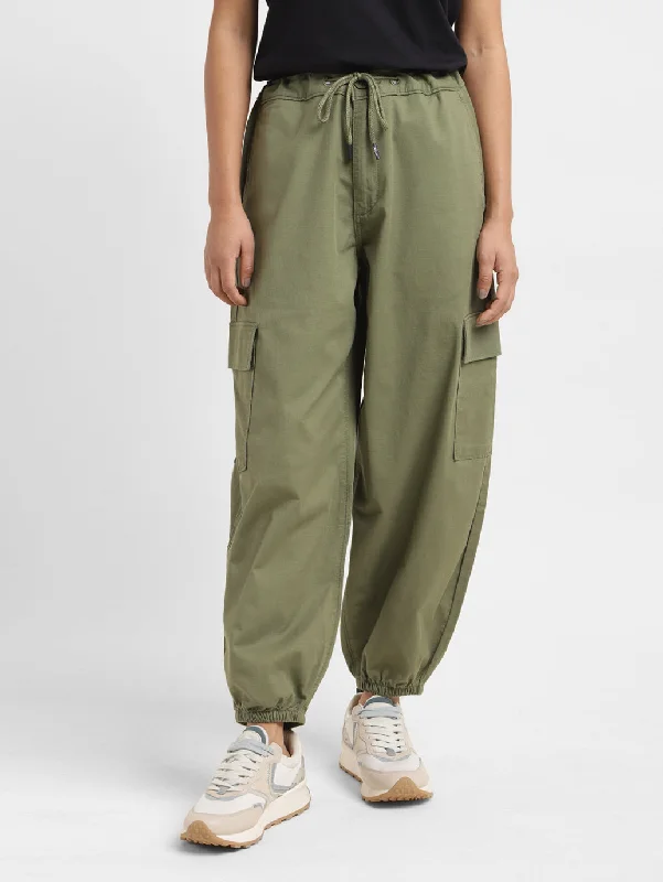 Women's High Rise Green Loose Tapered Fit Trousers Trousers Timeless Classic
