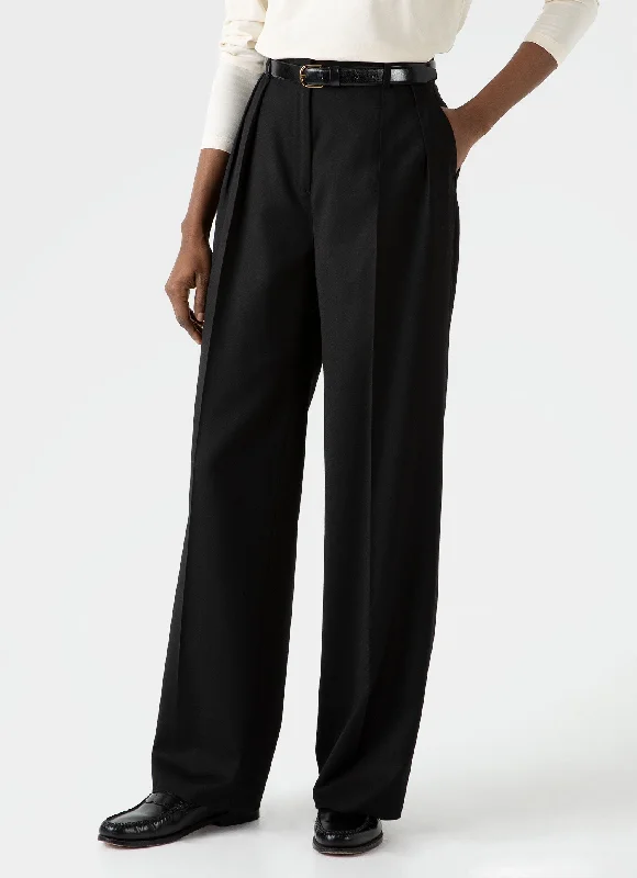 Women's Pleated Wool Trouser in Black Trousers Modern Contemporary