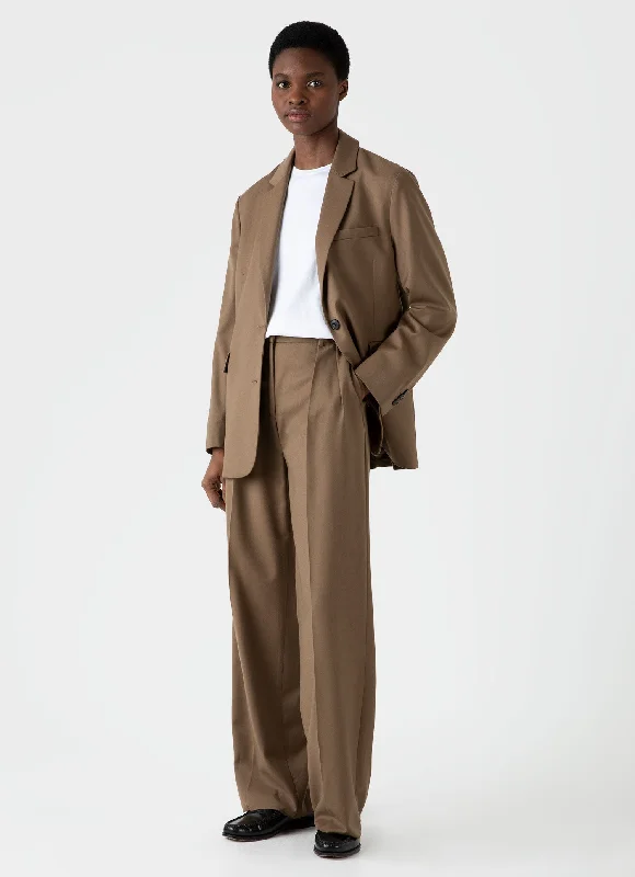 Women's Pleated Wool Trouser in Dark Camel Trousers Designer Luxury
