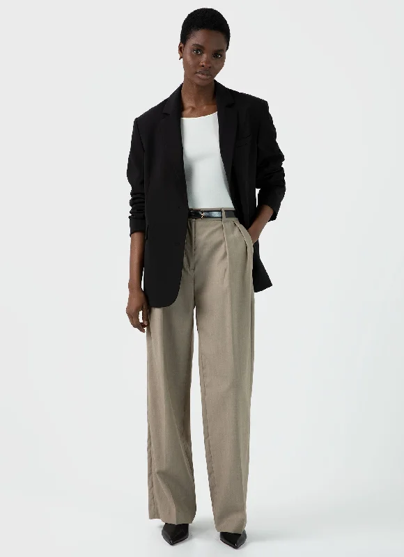 Women's Pleated Wool Twill Trouser in Dark Stone Trousers Sale Discount