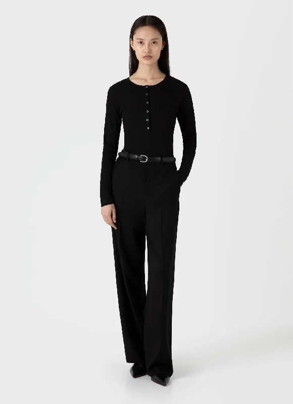 Women's Wool Flannel Trouser in Black Trousers Exclusive Limited