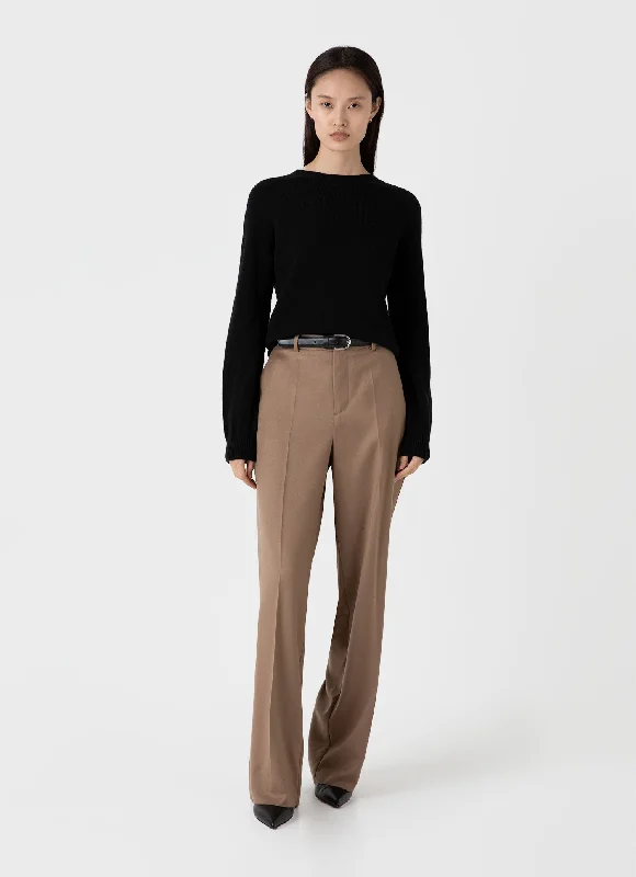 Women's Wool Flannel Trouser in Light Camel Trousers Essential Wardrobe