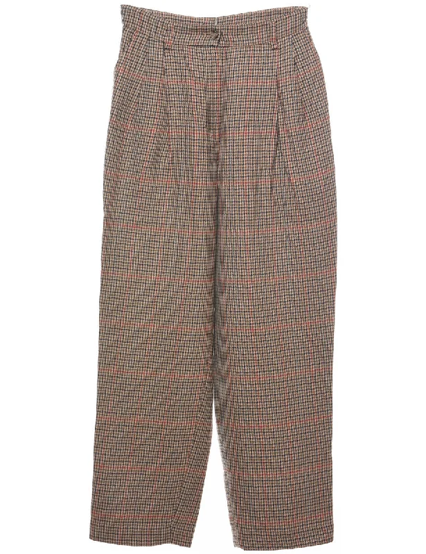 Wool Dogtooth Navy & Brown Tapered Trousers - W29 L30 Trousers Formal Black