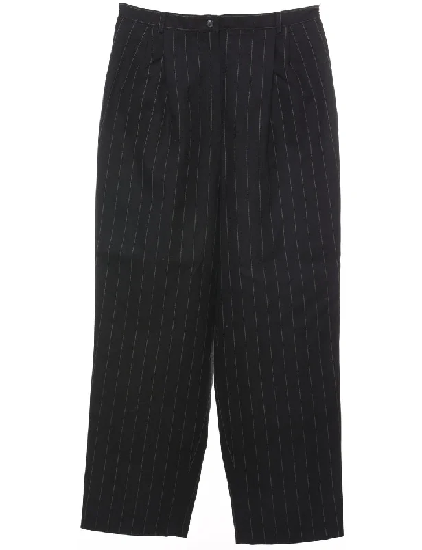 Wool Pinstriped Black & White Casual Trousers - W31 L27 Trousers Seasonal Trendy