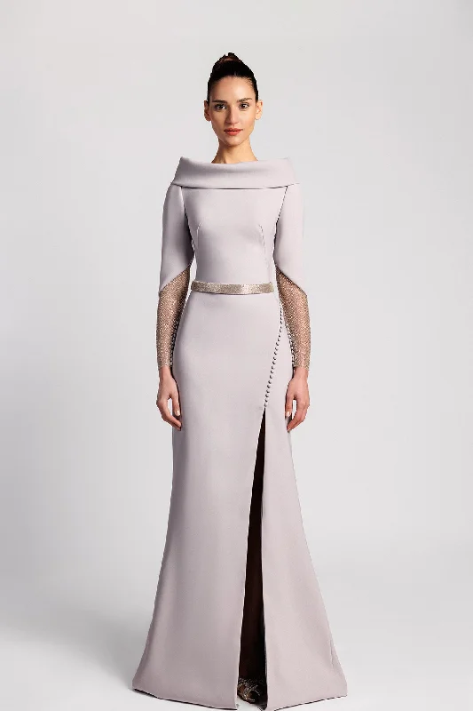 Bateau neckline crepe dress