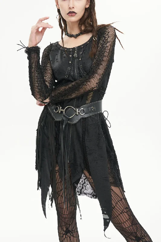 Black Forest Witch Short Irregular Ripped Mesh Women's Gothic Dress