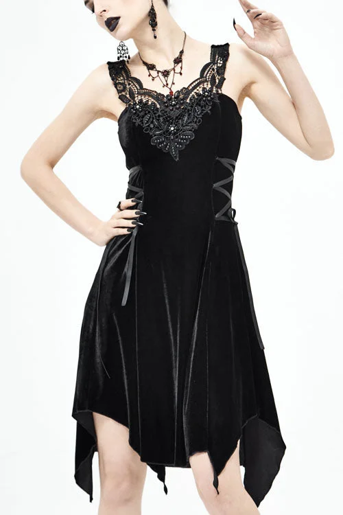 Black Sharp Angled Irregular Hem Gothic Dress