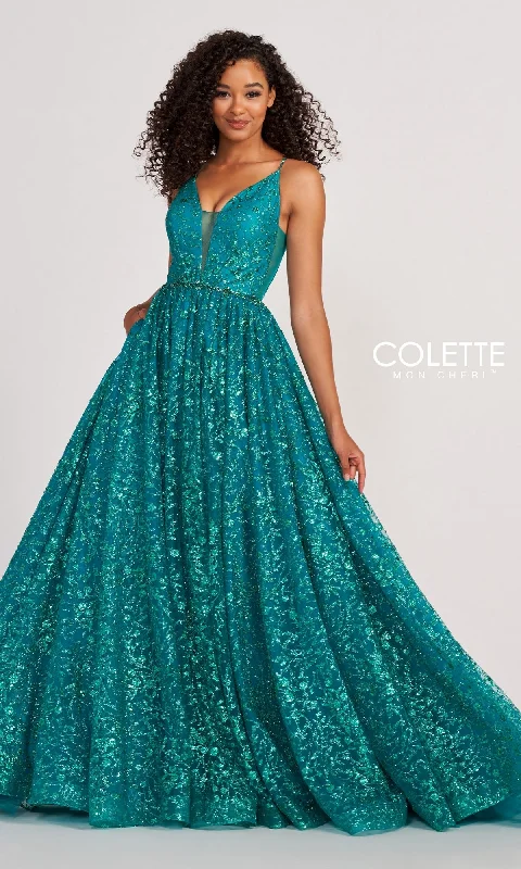 Backless Tulle Prom Ball Gown CL2016 with Glitter Print