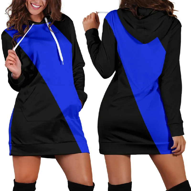 Diagonal Blue Line Hoodie Dress
