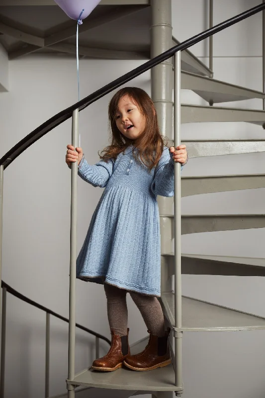 MERINO POLO DRESS - DUSTY BLUE/NATURAL MEL COMBI