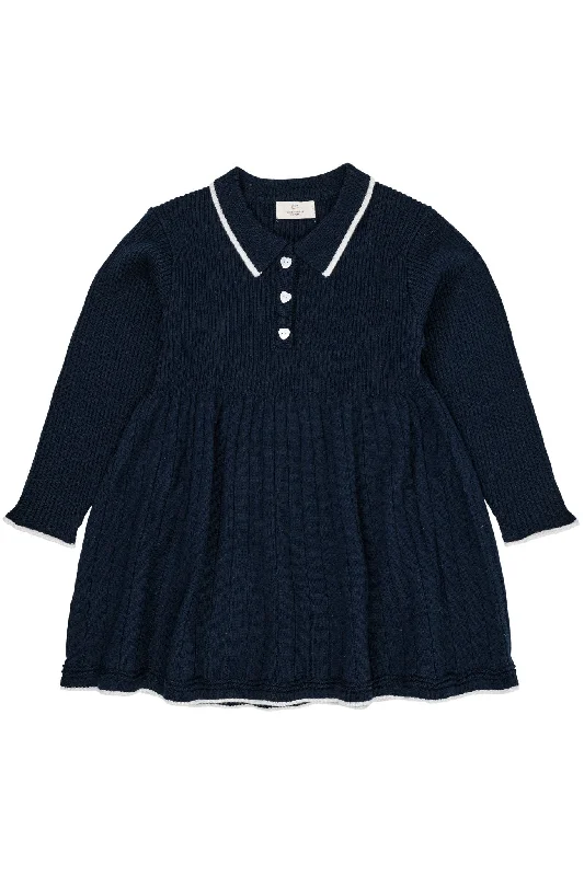 MERINO POLO DRESS - NAVY/CREAM COMBI