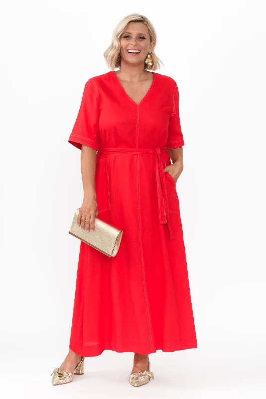 Navarra Red Contrast Tie Dress