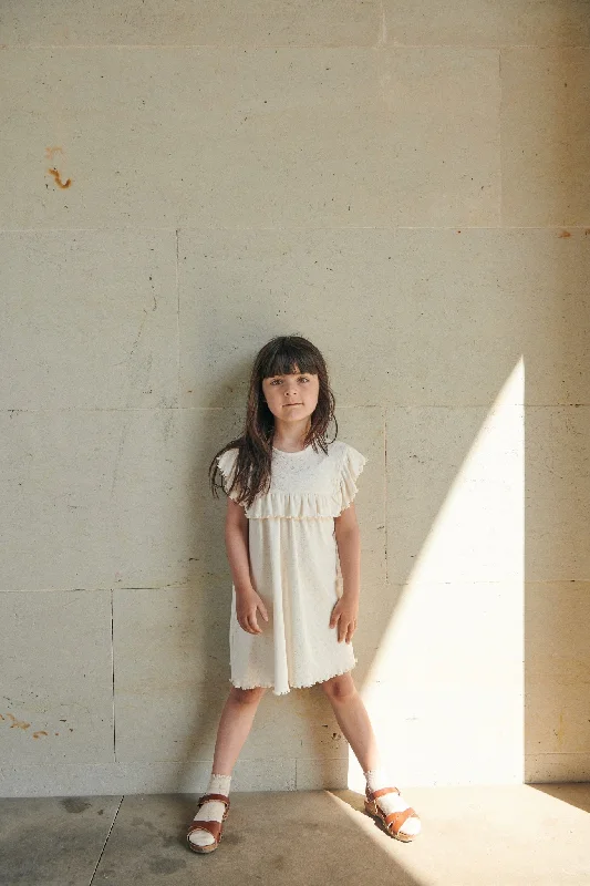 POINTELLE HEART DRESS W. RUFFLE - CREAM