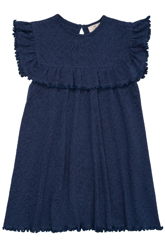 POINTELLE HEART DRESS W. RUFFLE - NAVY