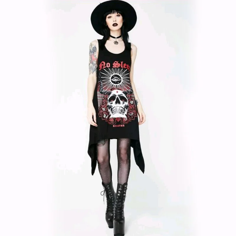 Shark Bite Hem Dress | No Sleep | Decadence Gothic Black Vest Dress