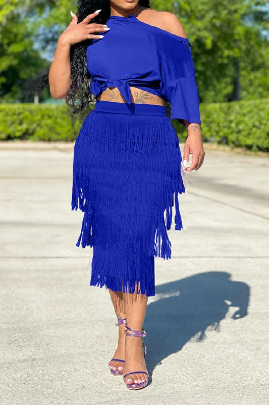 Solid Color Elegant Tassel Dress Suit