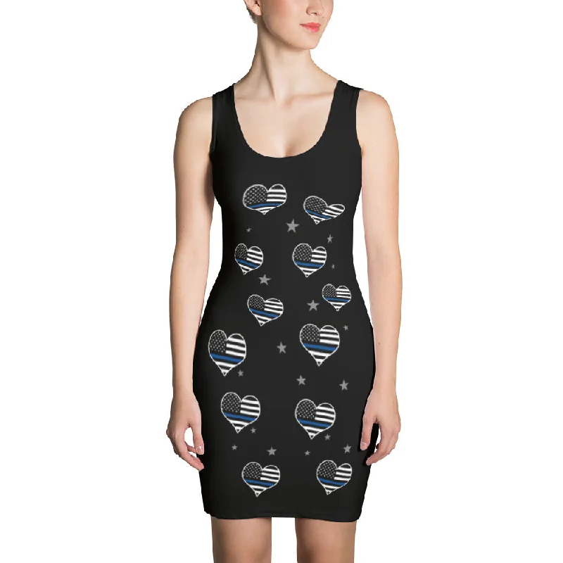 Thin Blue Line American Flag Heart Dress