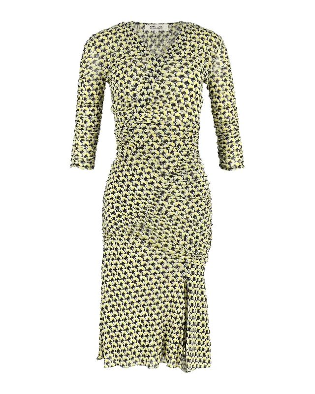 Playful Yellow Printed Knee-Length Dress in Lightweight Nylon