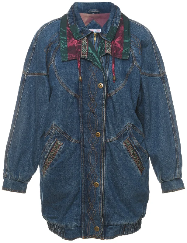 1980s Patterned Denim Jacket - S Front Pockets Side Pockets Patch Pockets