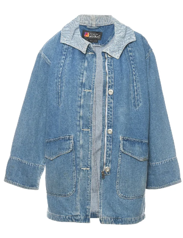 1990s Fisherman Style Denim Jacket - S Denim Fabric Leather Fabric Suede Fabric